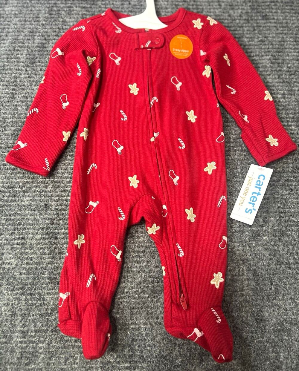 Carter's Newborn Red Cotton Footed Christmas One-Piece Sleeper 2-Way Zip